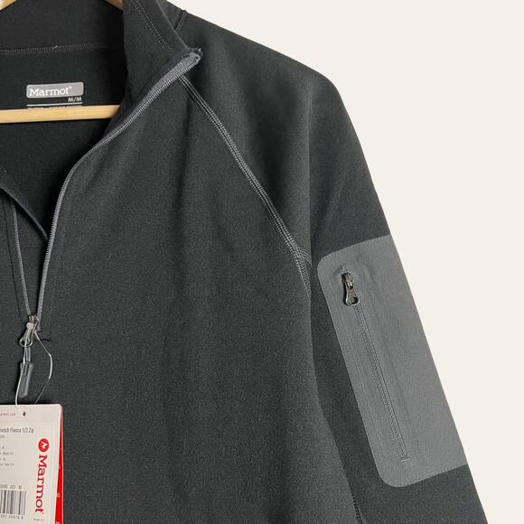 Marmot Stretch Fleece 1/2 Zip Black Pullover Sweatshirt Men’s Size M - Picture 4 of 9